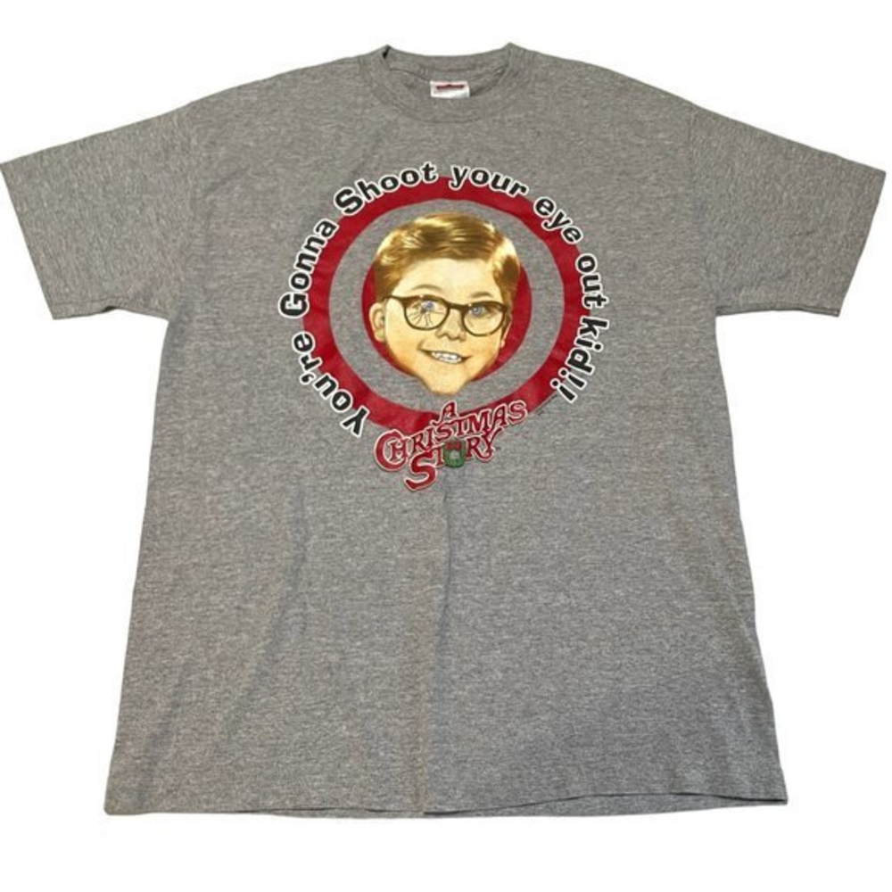 A Christmas Story Ralphie Shoot Your Eye Out Movie Graphic T-Shirt Gray Large b1